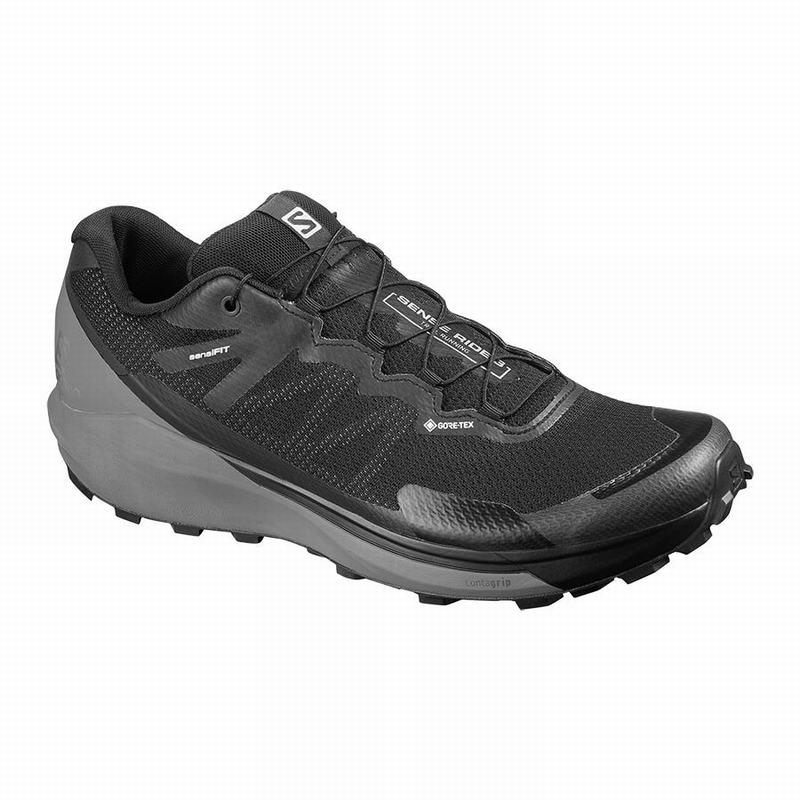 Salomon Israel SENSE RIDE 3 GTX INVIS. FIT - Mens Trail Running Shoes - Black (ZMTU-25847)